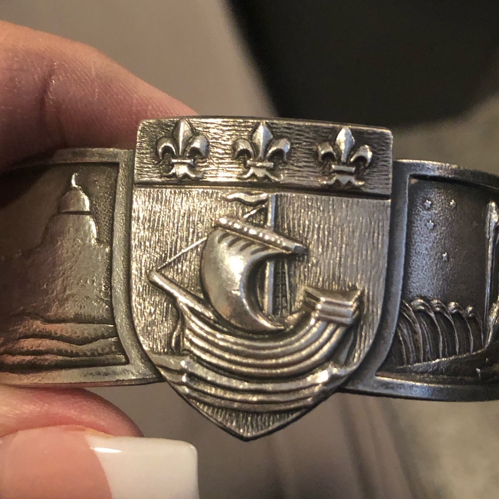 Silver pewter heavy cuff with ship